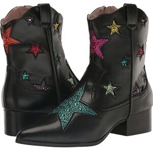 🆕️ BETSEY JOHNSON EDISON Western Cowgirl Boots Black Multi Size 8.5